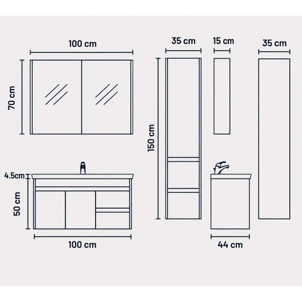 DİNA BANYO DOLABI TAKIM 100 CM