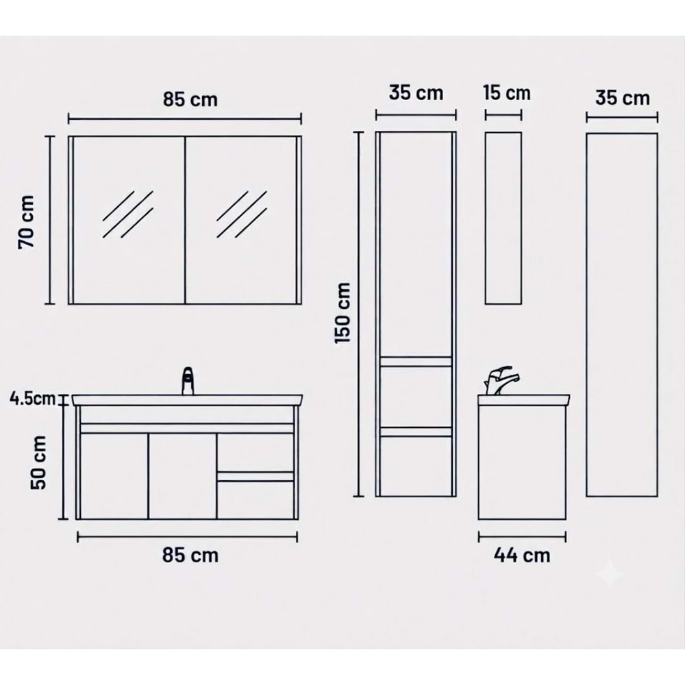 DİNA BANYO DOLABI TAKIM 85 CM