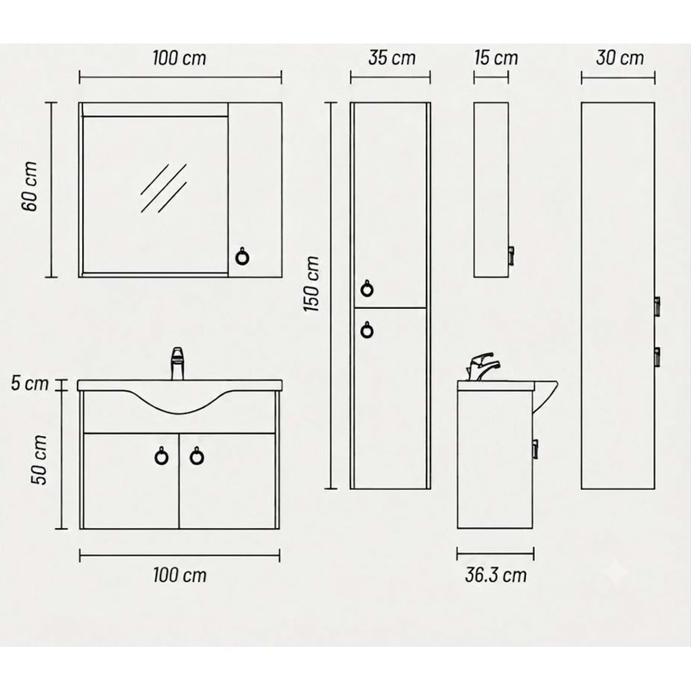 DİRVANA BANYO DOLABI TAKIM 100 CM