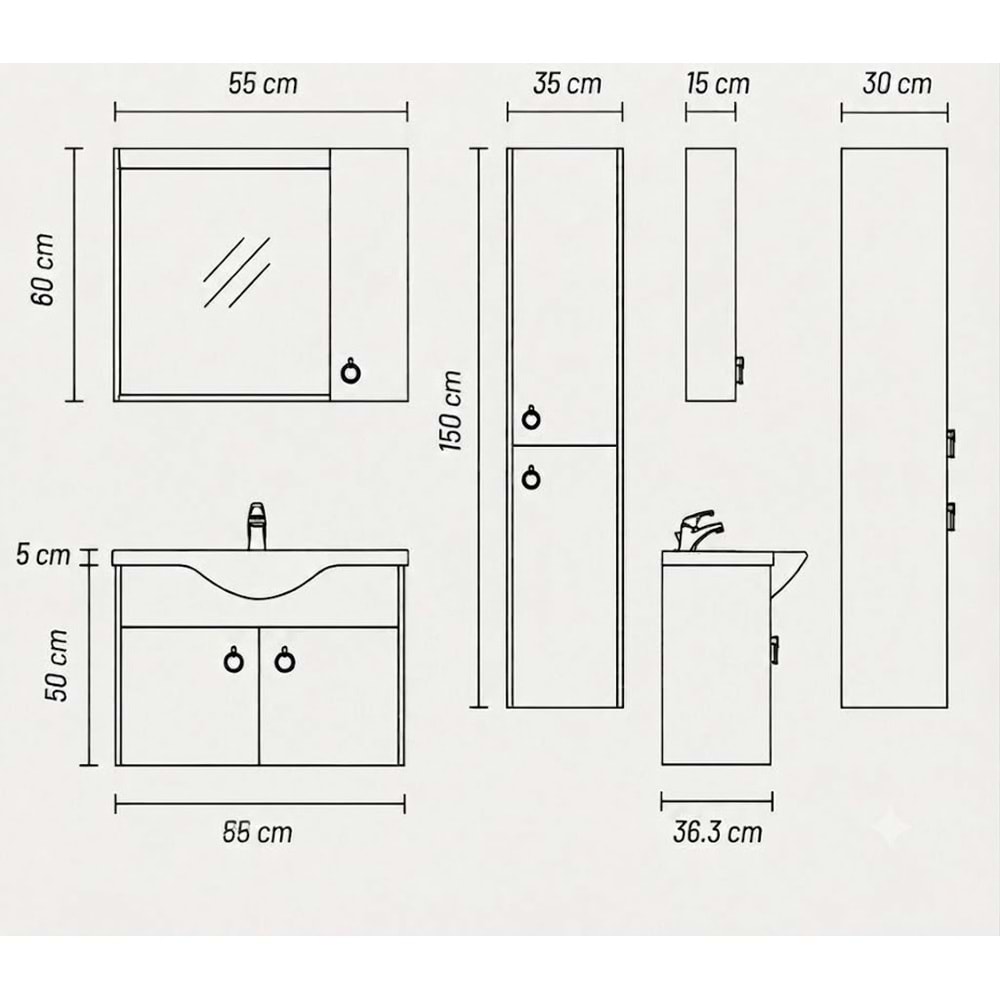 DİRVANA BANYO DOLABI TAKIM 55 CM