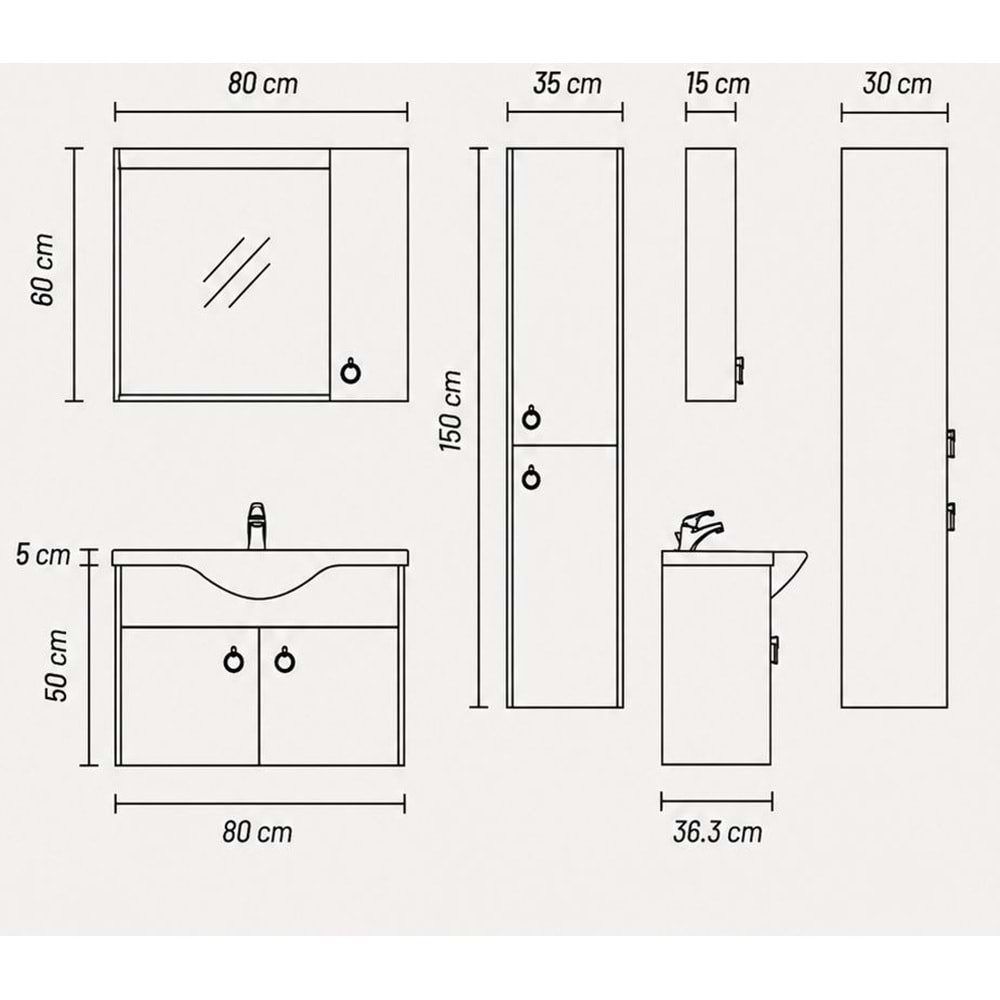 DİRVANA BANYO DOLABI TAKIM 80 CM