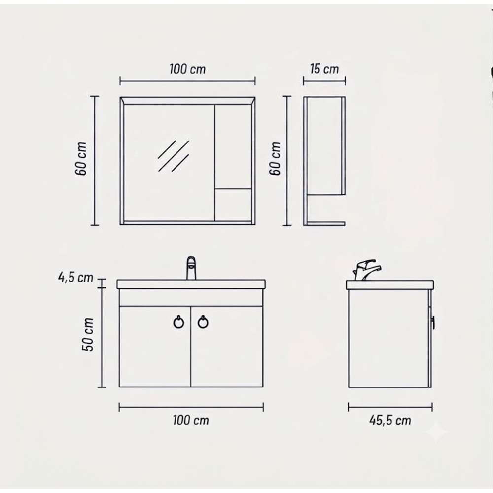 EVRE BANYO DOLABI ÜST MODÜL 100 CM