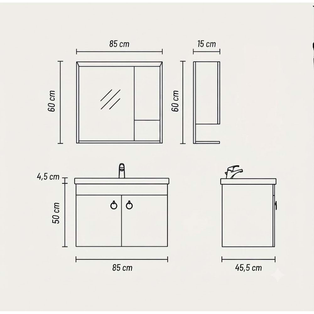 EVRE BANYO DOLABI TAKIM 85 CM