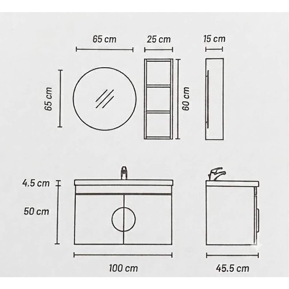 MAKFALİ BANYO DOLABI ÜST MODÜL 100 CM