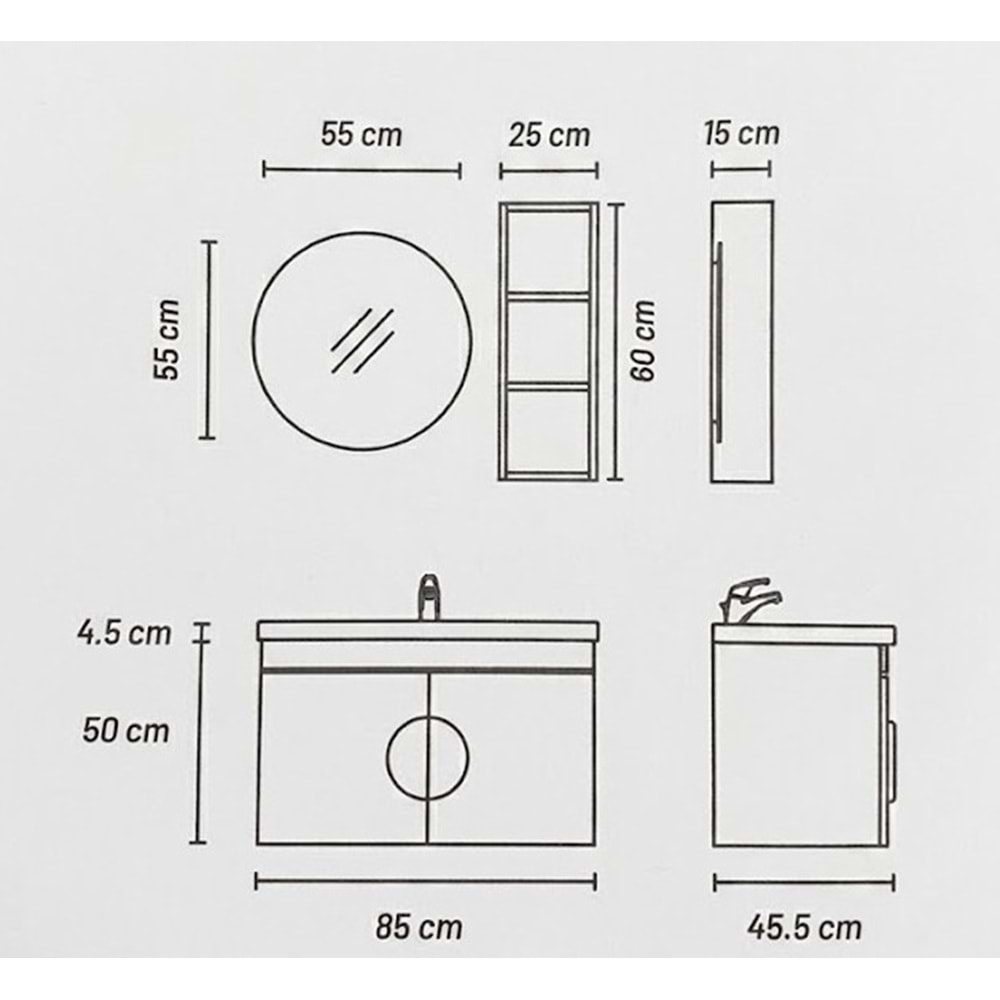 MAKFALİ BANYO DOLABI TAKIM 85 CM