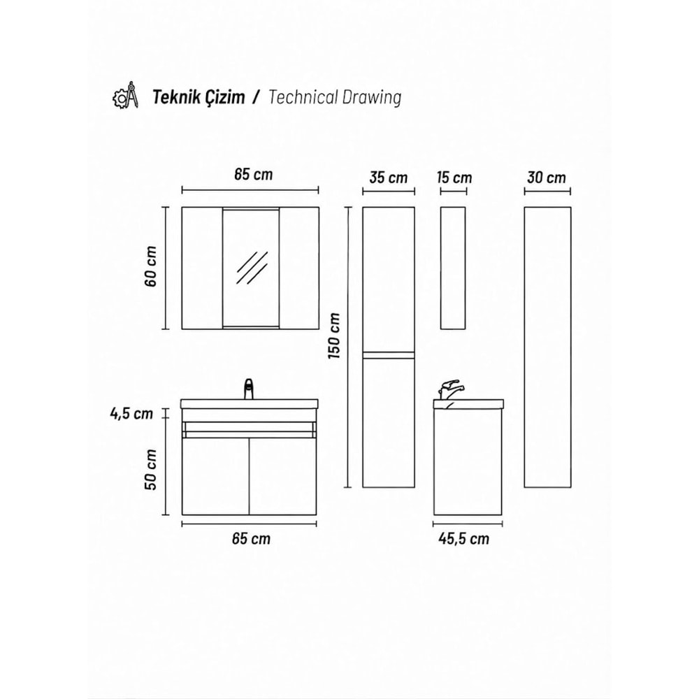 MİRA BANYO DOLABI ÜST MODÜL 65 CM