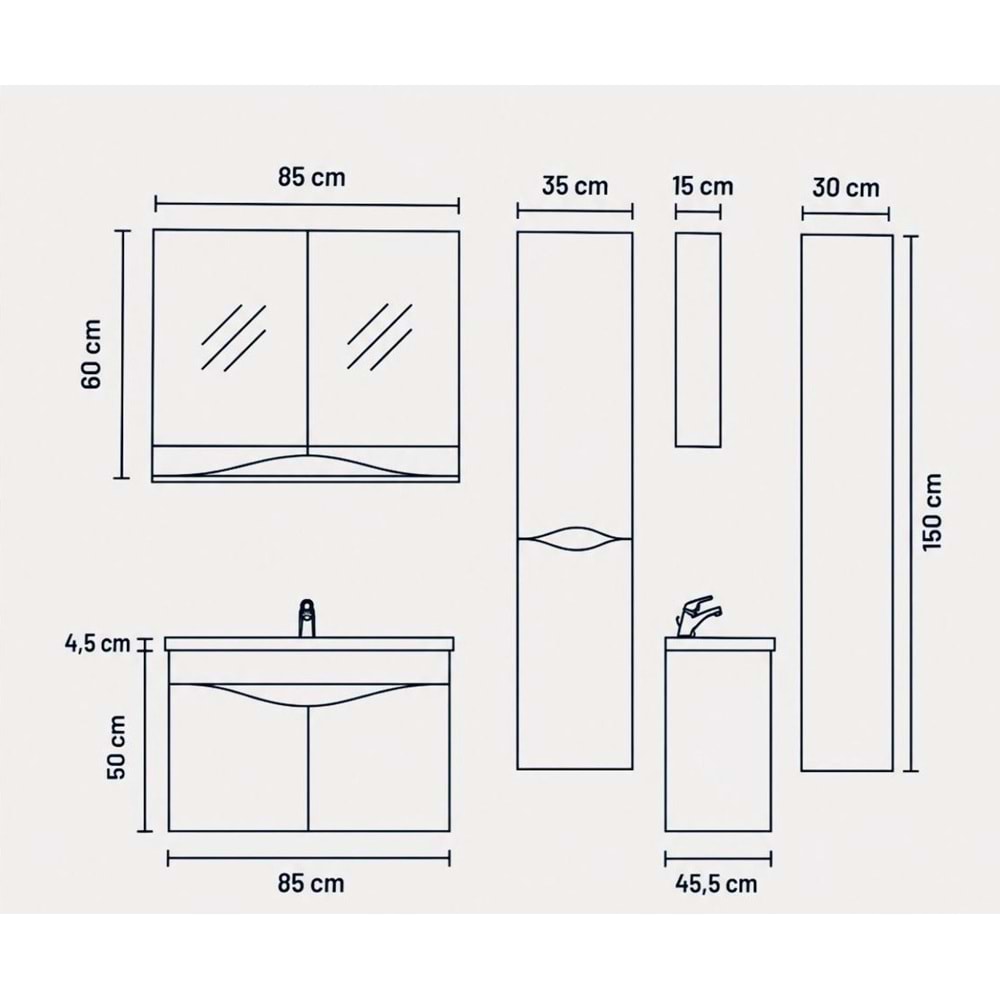 NATİNA BANYO DOLABI ALT MODÜL 85 CM