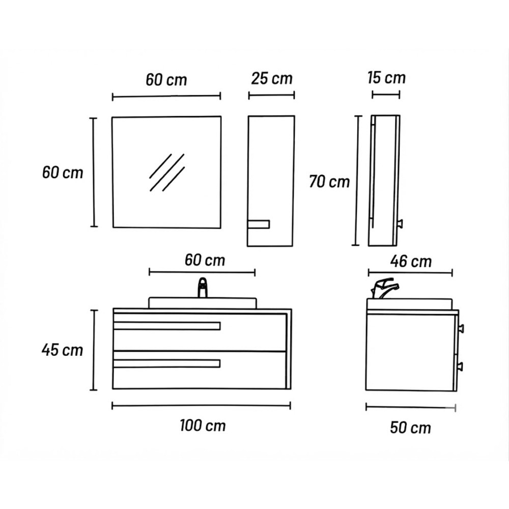 PERİ BANYO DOLABI ÜST MODÜL 100 CM