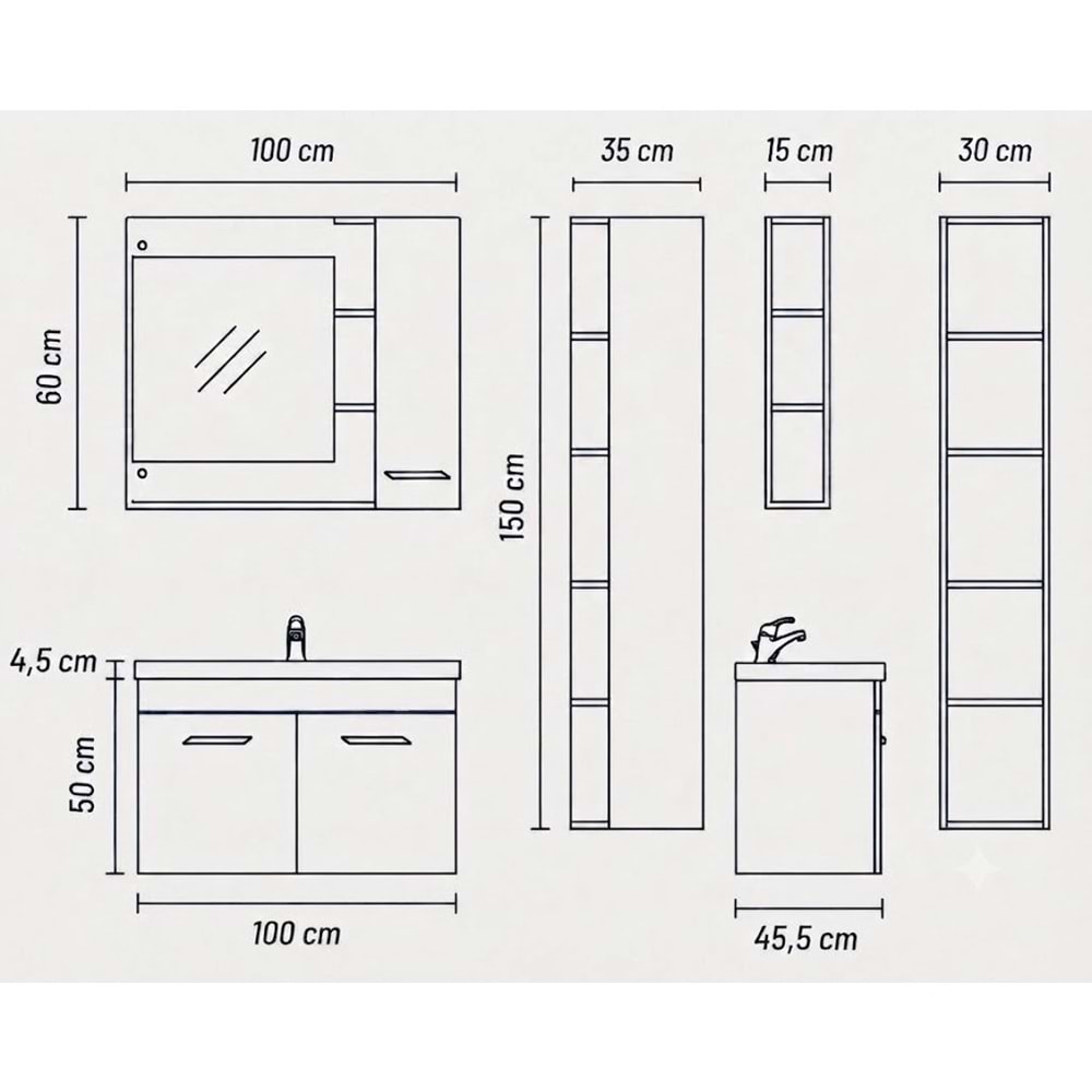 SİMADİ BANYO DOLABI TAKIM 100 CM