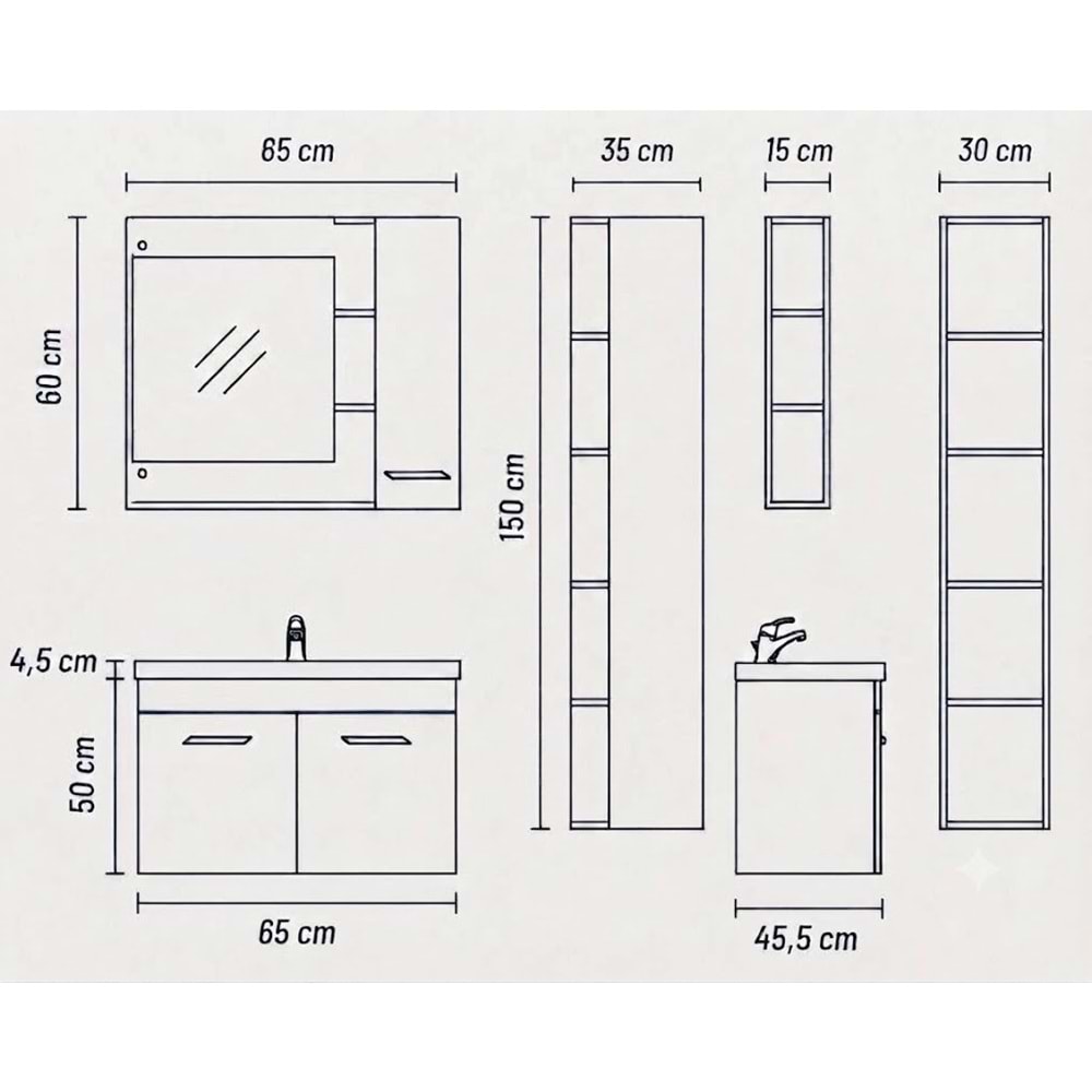 SİMADİ BANYO DOLABI ÜST MODÜL 65 CM