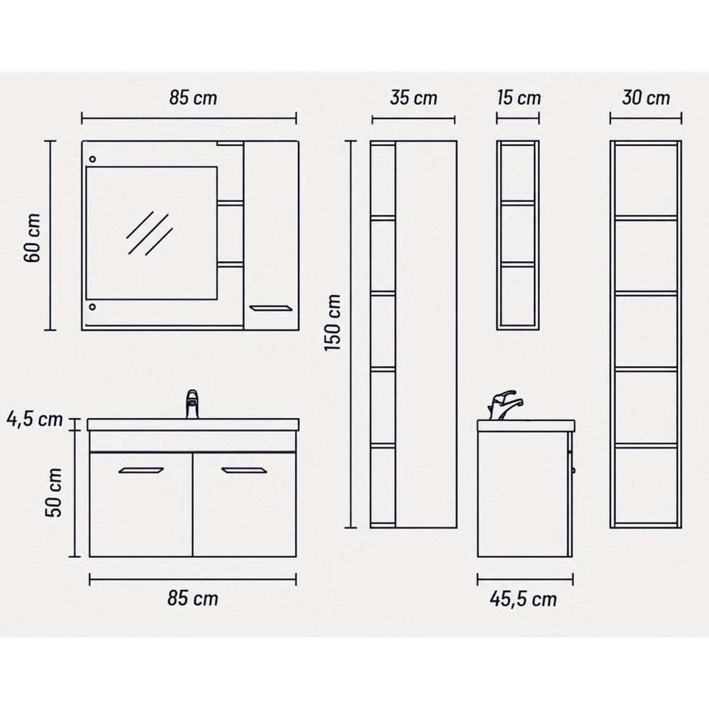 SİMADİ BANYO DOLABI TAKIM 85 CM