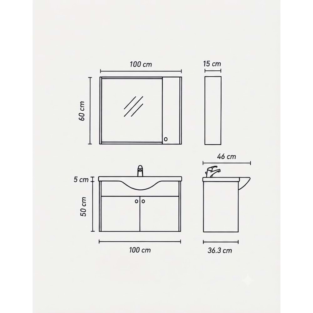 TANA BANYO DOLABI ALT MODÜL 100 CM