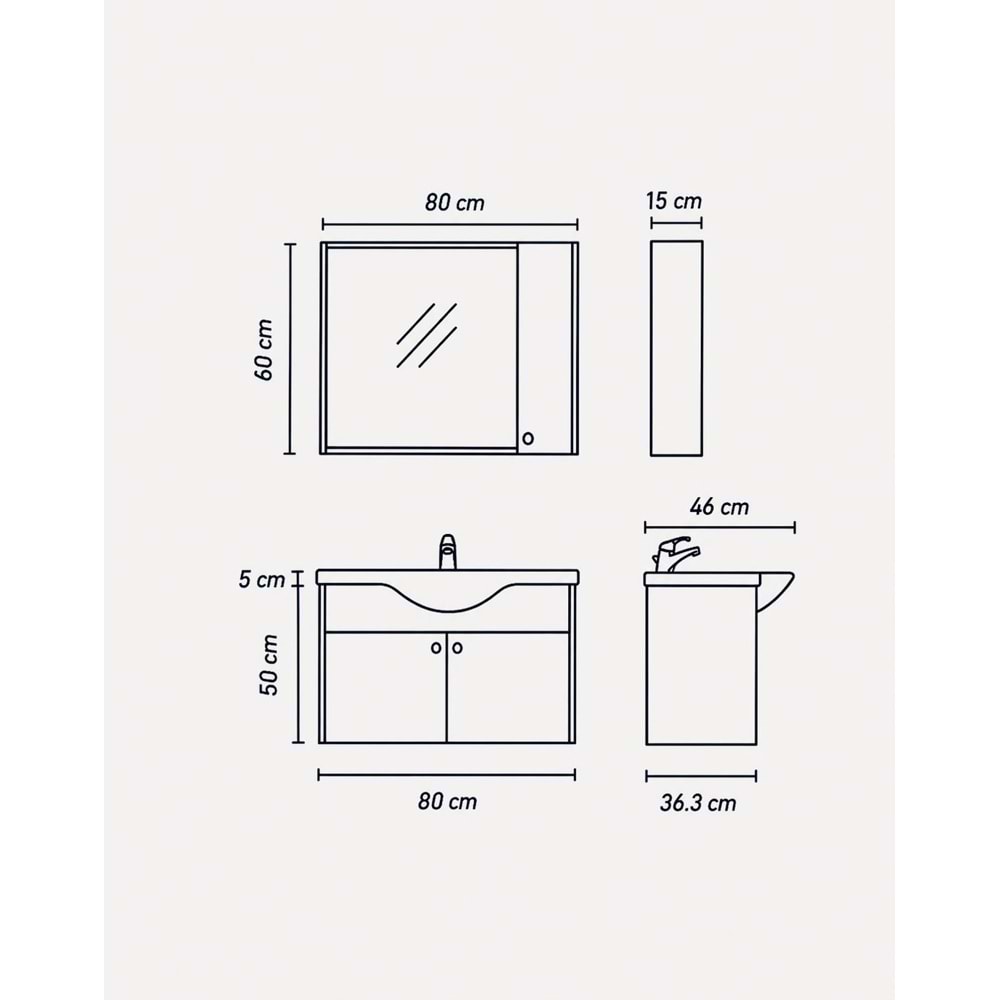 TANA BANYO DOLABI TAKIM 80 CM