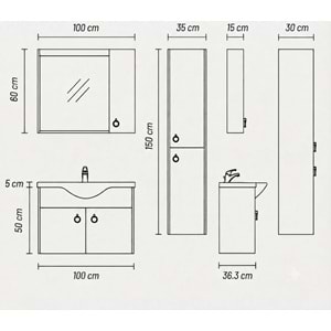 DİRVANA BANYO DOLABI TAKIM 100 CM