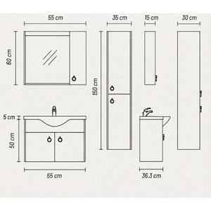 DİRVANA BANYO DOLABI ÜST MODÜL 55 CM