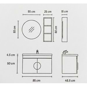 MAKFALİ BANYO DOLABI ALT MODÜL 85 CM