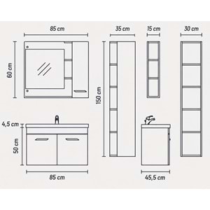 SİMADİ BANYO DOLABI TAKIM 85 CM