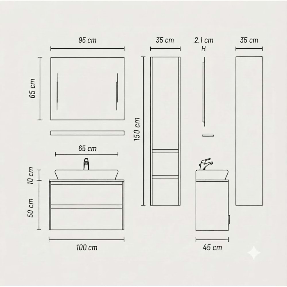 ONTULE BANYO DOLABI ALT MODÜL 100 CM